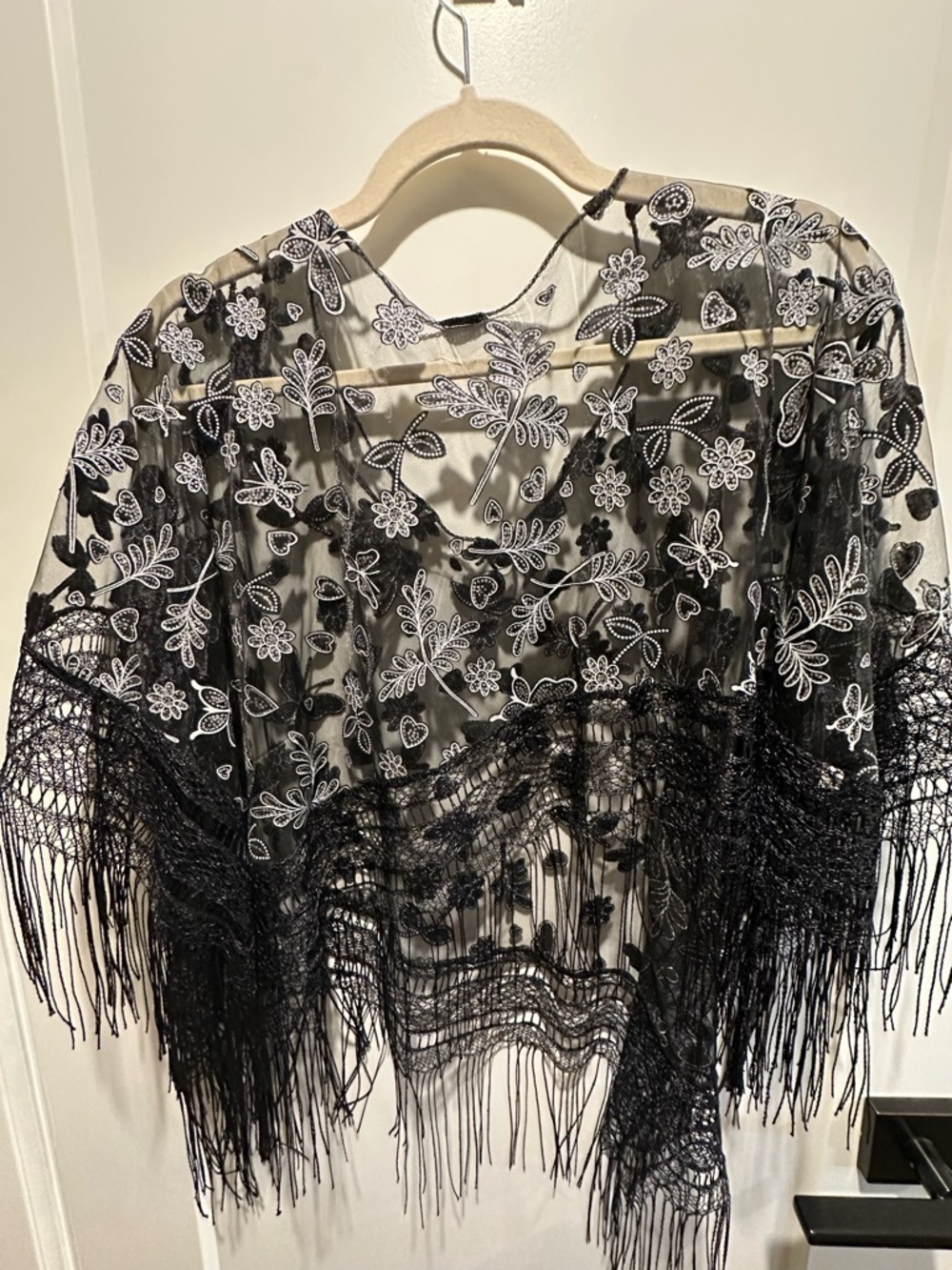 Black Sheer Embroidered Fringe Blouse - Picture 5 of 6